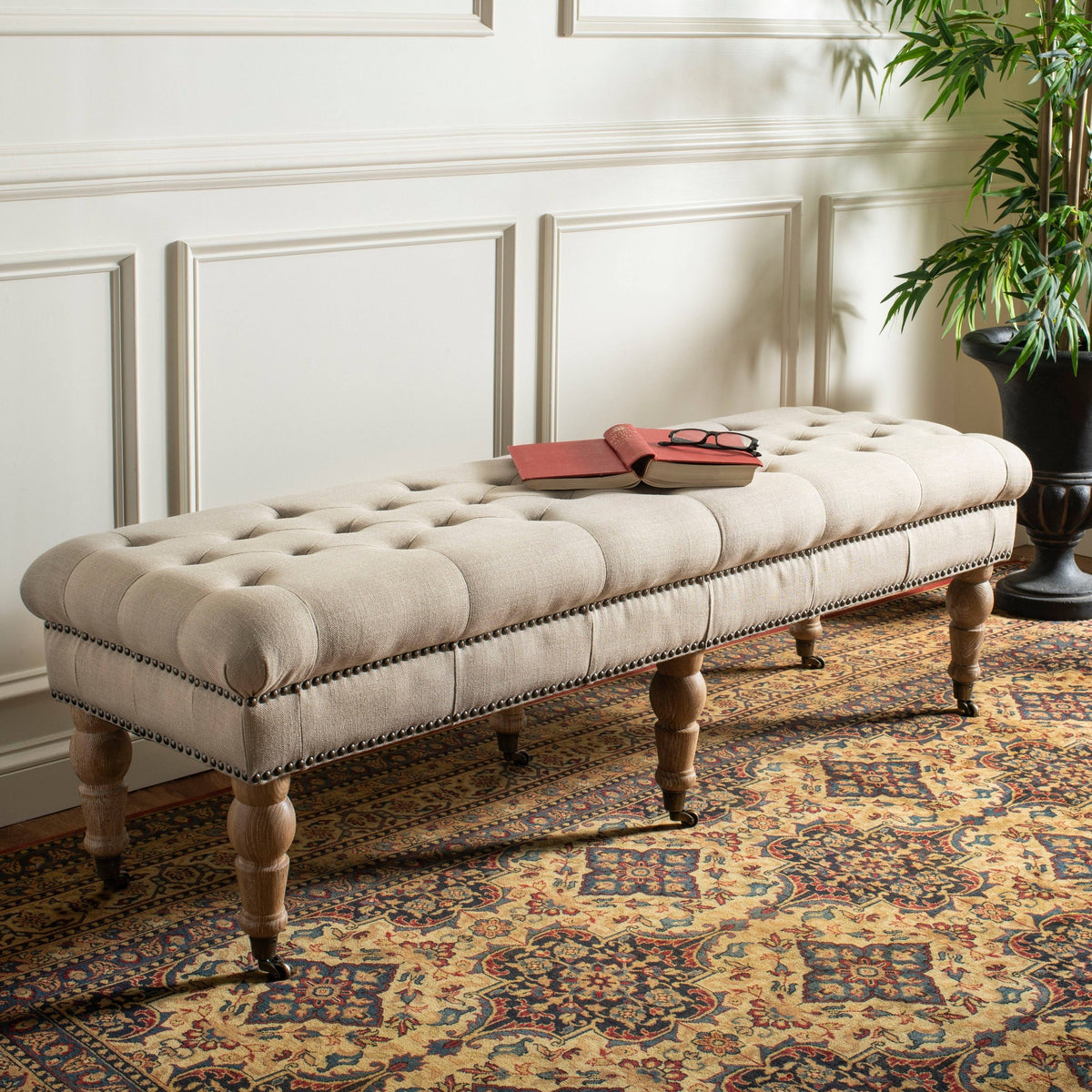 Tufted Bench, Taupe Q880