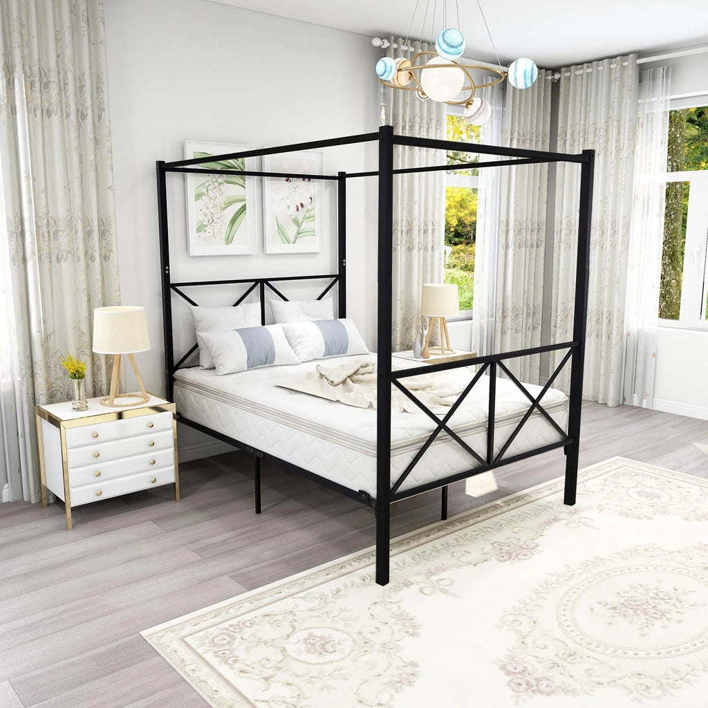 Full Black Metal Canopy Bed Frame V6938