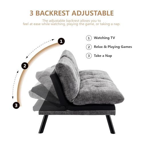 Dark Gray Polyester Memory Foam Convertible Futon Sofa Bed R50108