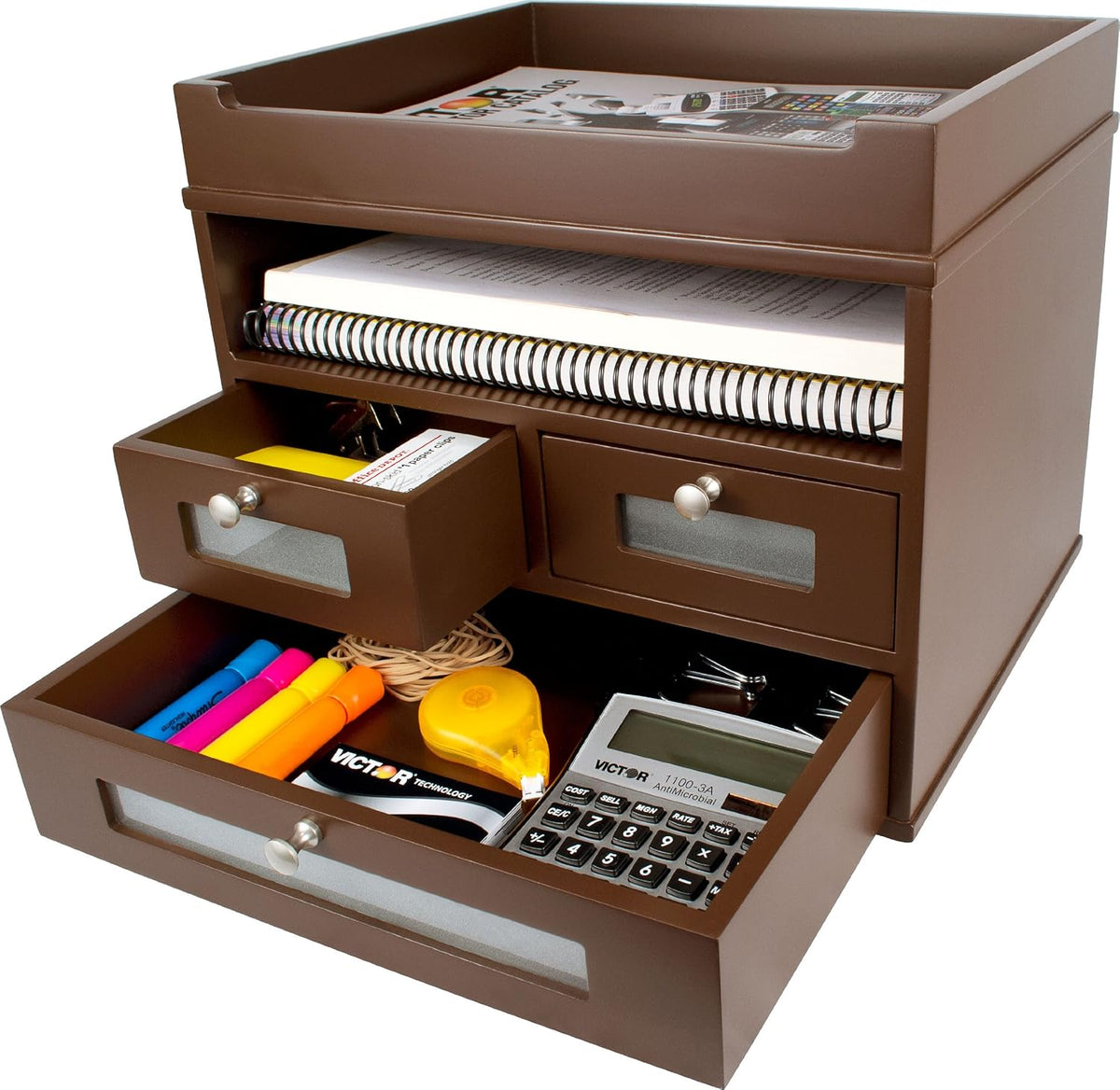 Heritage Wood Desktop Organizer with Three Drawers D49686