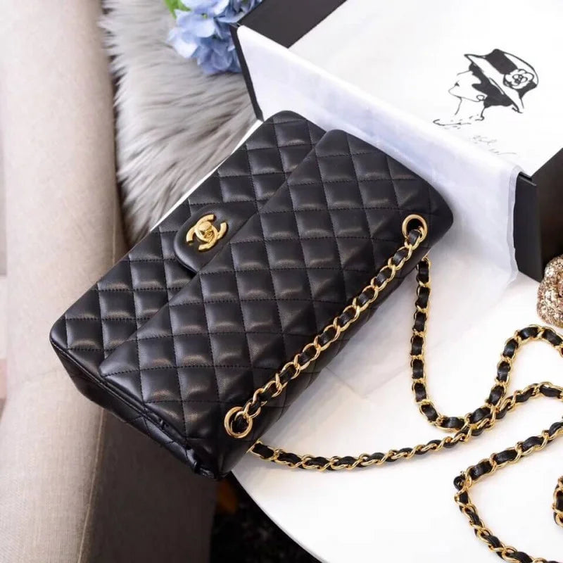 Black Medium Lambskin Leather Flap Bag A78672