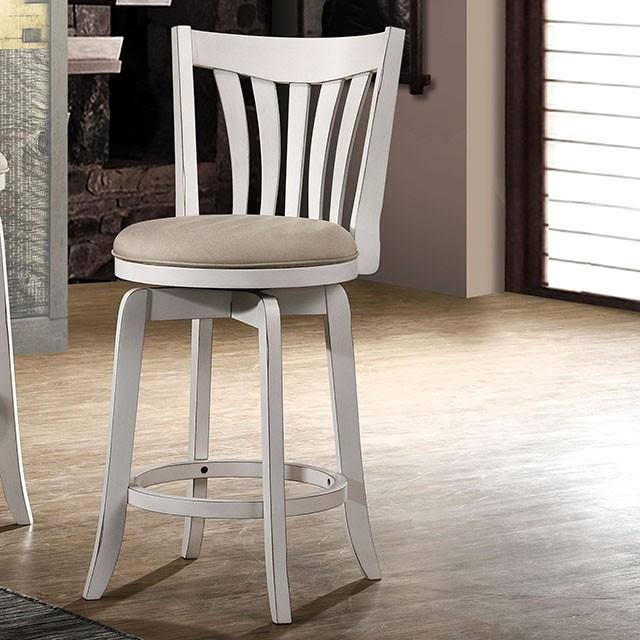 White Wood and Fabric Swivel Bar Height Stool B4993
