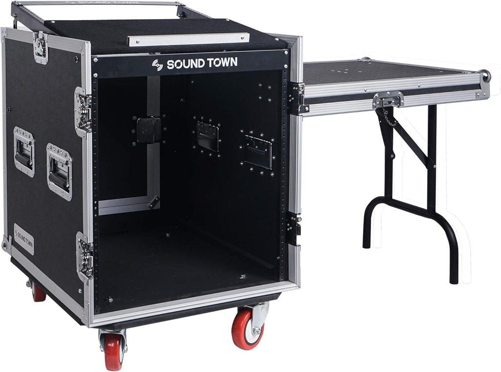 8U PA DJ Pro Audio Rack Road Case with 13U Slant Mixer Top and Casters N839