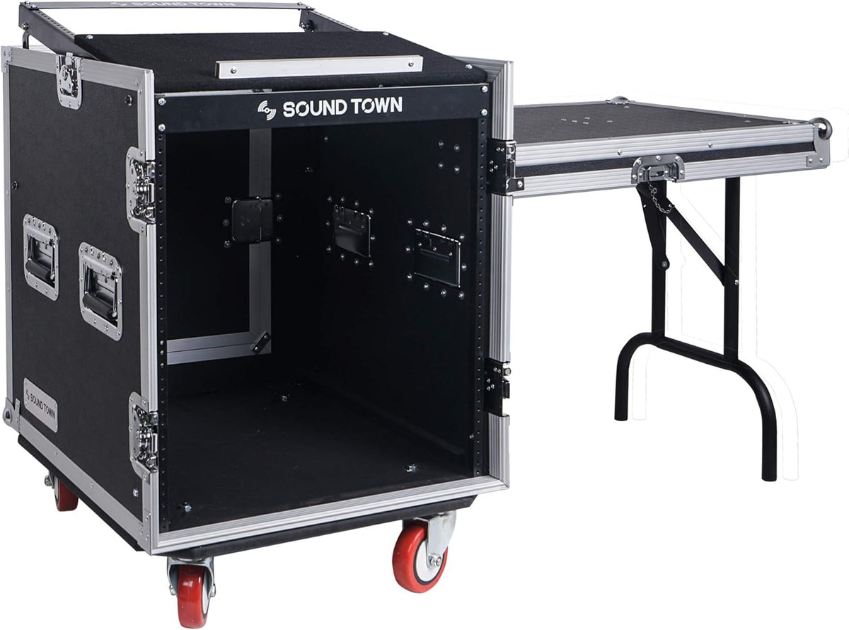8U PA DJ Pro Audio Rack Road Case with 13U Slant Mixer Top and Casters N839