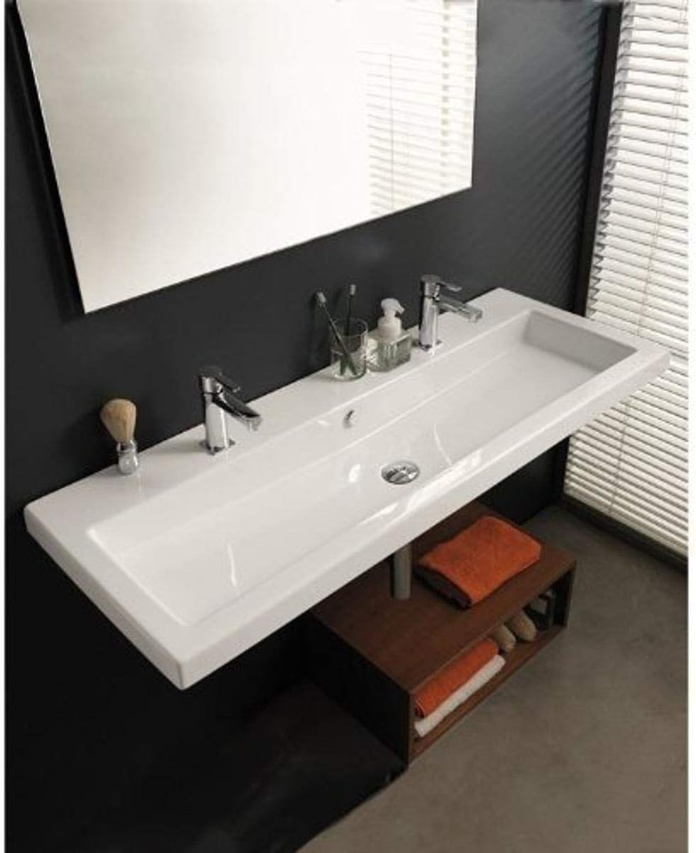 White Rectangular Ceramic Wall Mounted Sink Z123