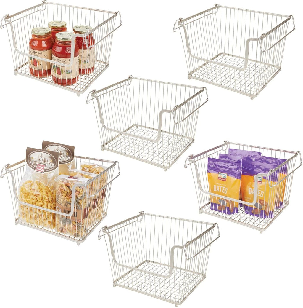 White 6 Pack Stackable Metal Wire Storage Basket with Handles J40177