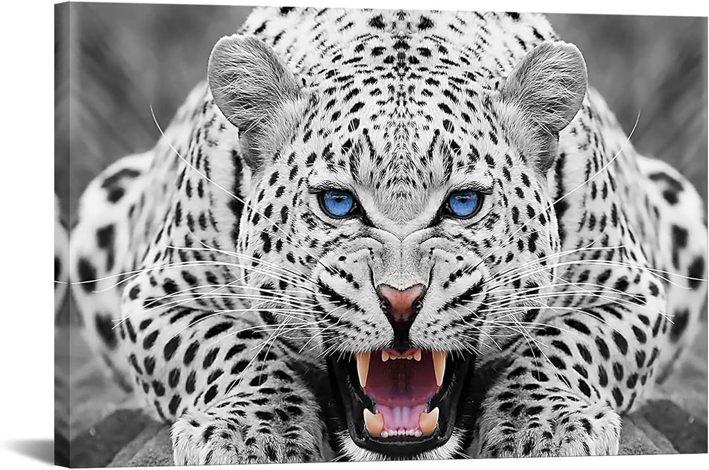 Framed Grey Leopard Canvas Wall Art 16x24 V23080
