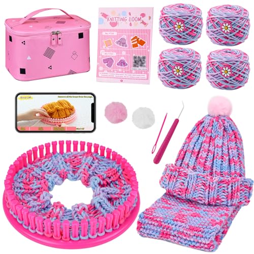 Knitting Loom Kit with Storage Bags Yarns Knitting Tools Pink B1005