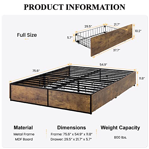 Queen Platform Bed Frame with Storage Drawers C27666