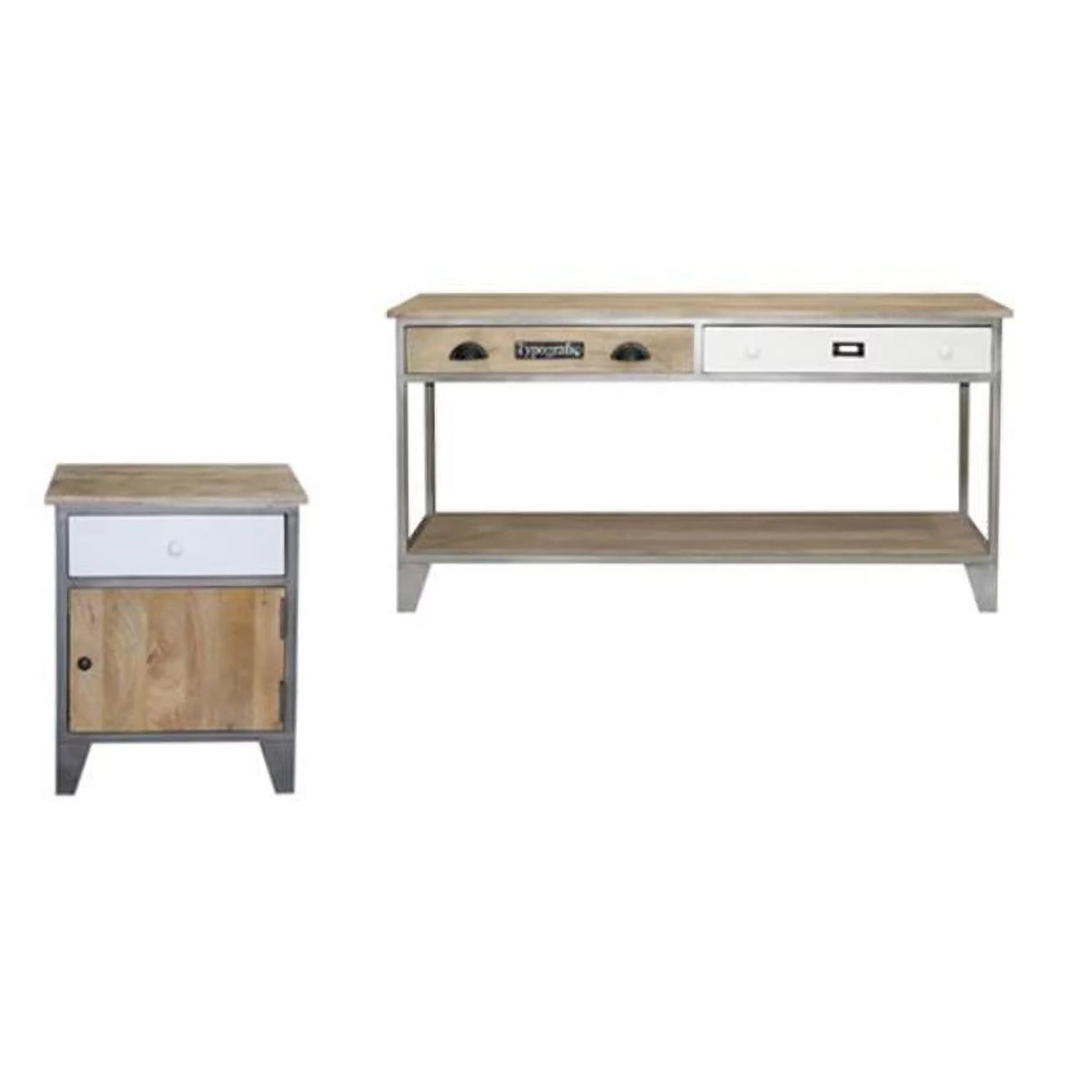Wood Sofa/Console Table Natural Tan/Iron Silver S2062