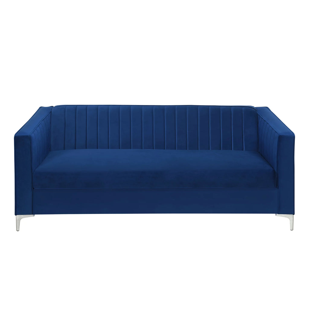 Blue Velvet Loveseat Sofa with Metal Legs Y90582