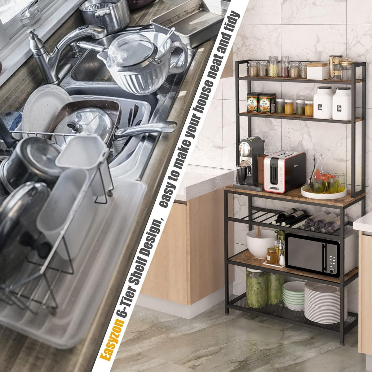 Industrial Kitchen Baker's Rack Microwave Oven Stand Kitchen Pantry Shelf Free Standing Utility Storage Cabinet Sideboard U642