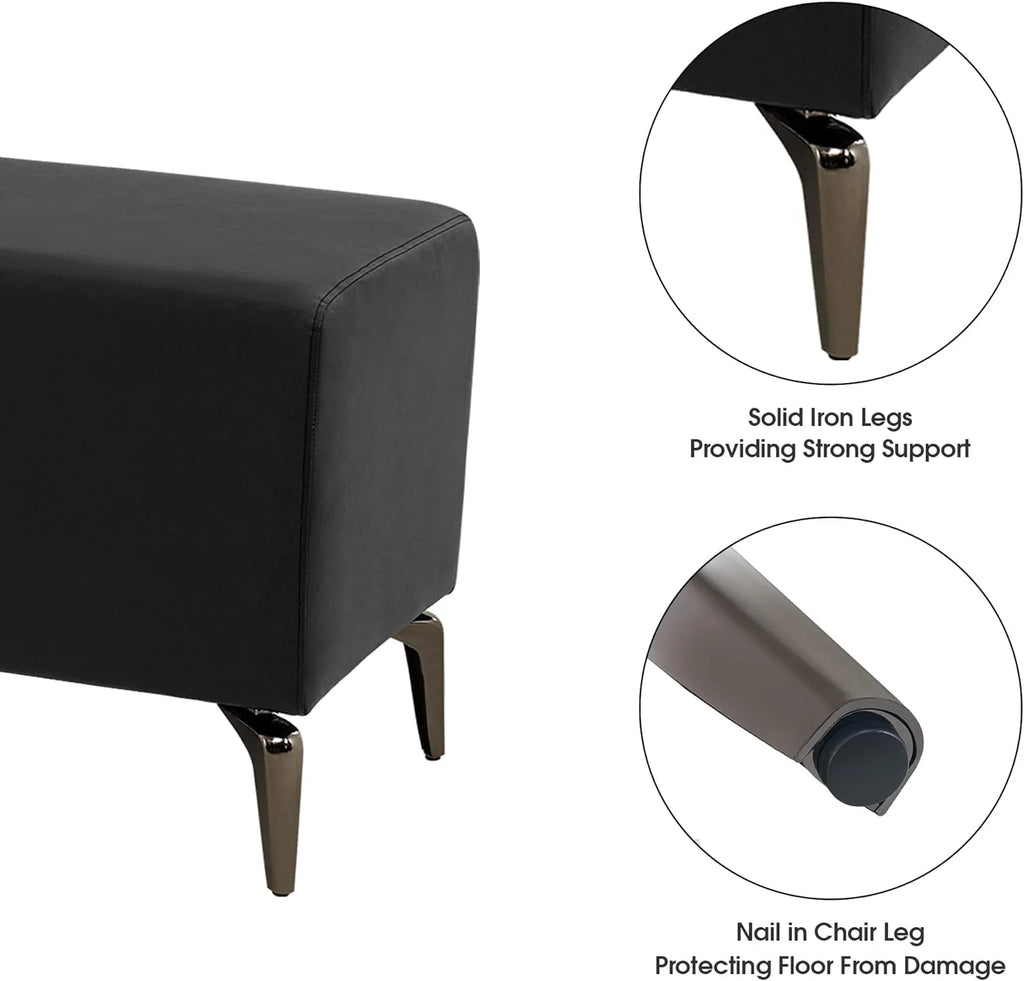 Black Faux Leather Waiting Room Bench S594091