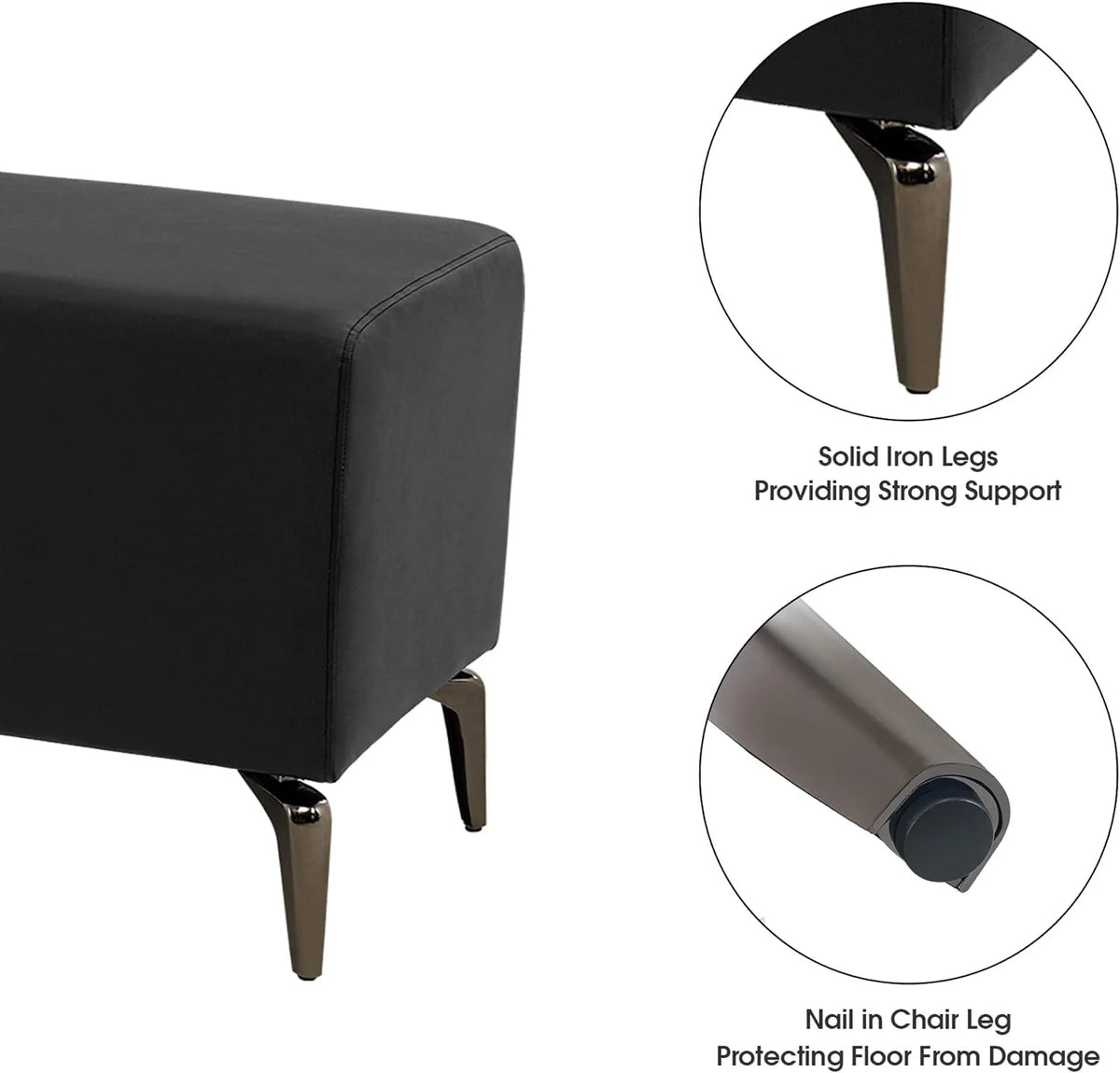 Black Faux Leather Waiting Room Bench S594091