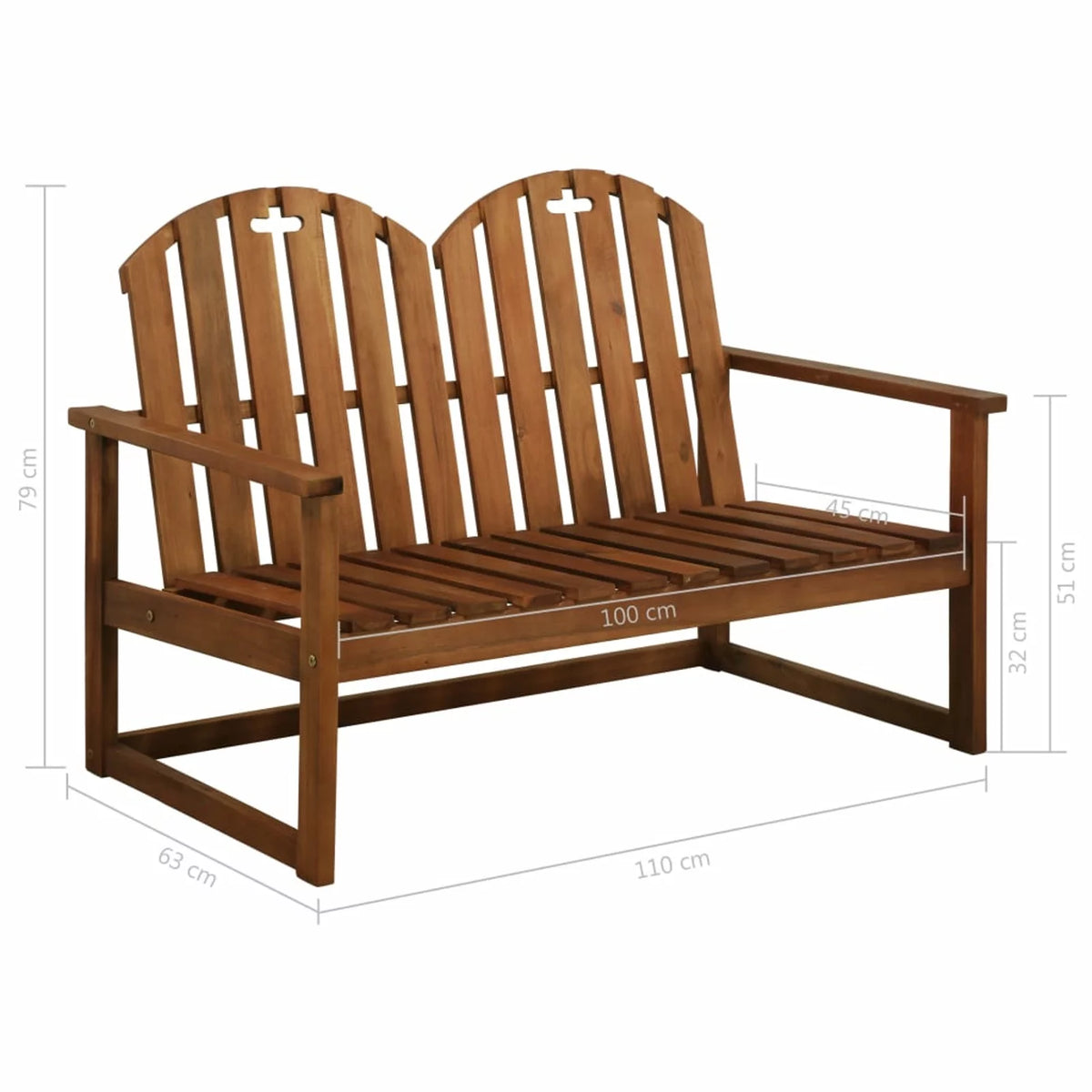 2-Seater Acacia Wood Garden Bench with Backrest and Armrest G676853