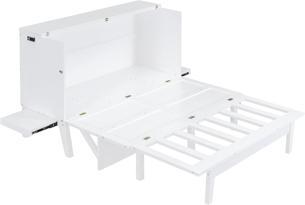 White Queen Size Murphy Bed with Wooden Slat Support T565344