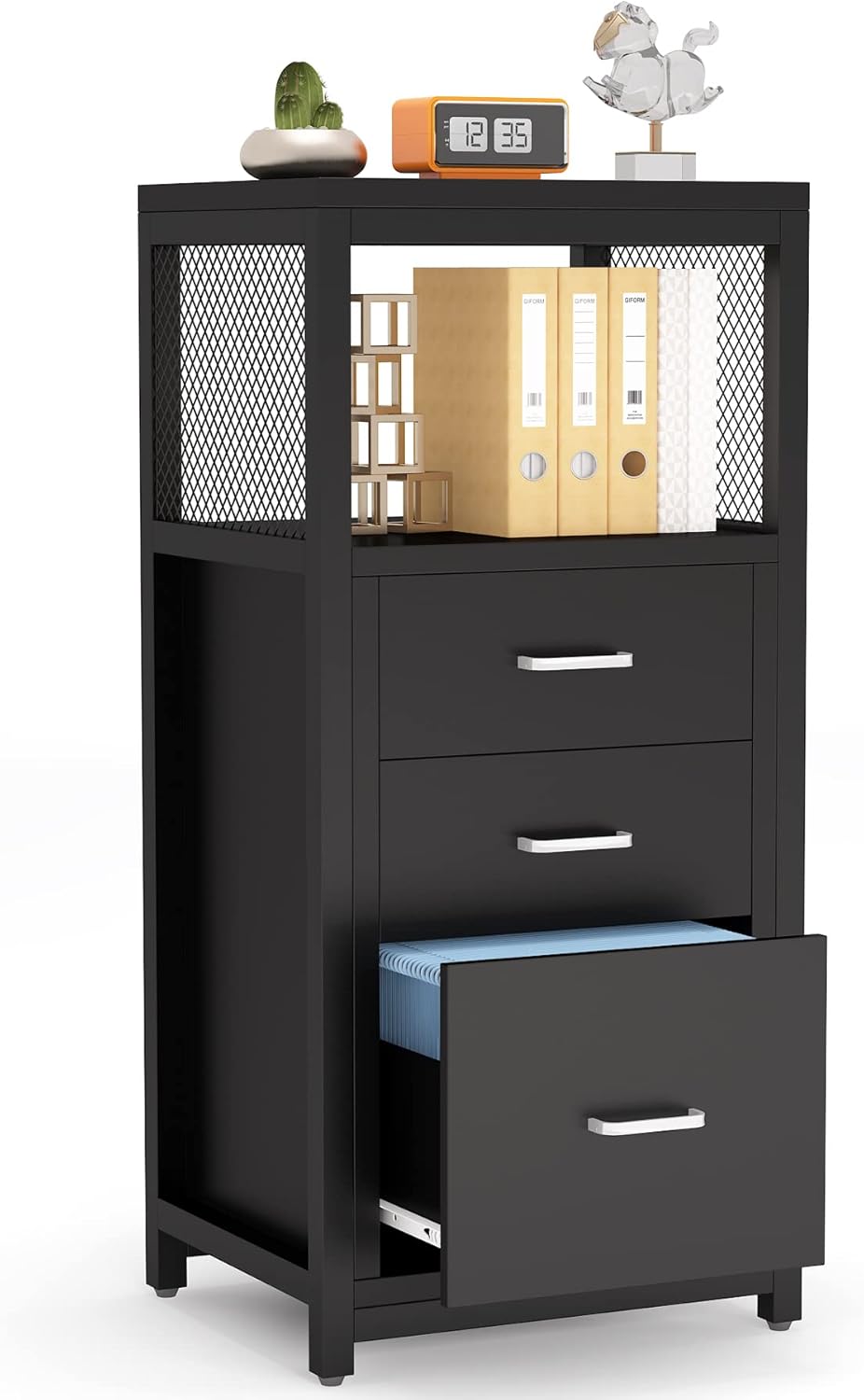 3 Drawer Letter Size File Cabinet with Wire Storage Shelves O912590