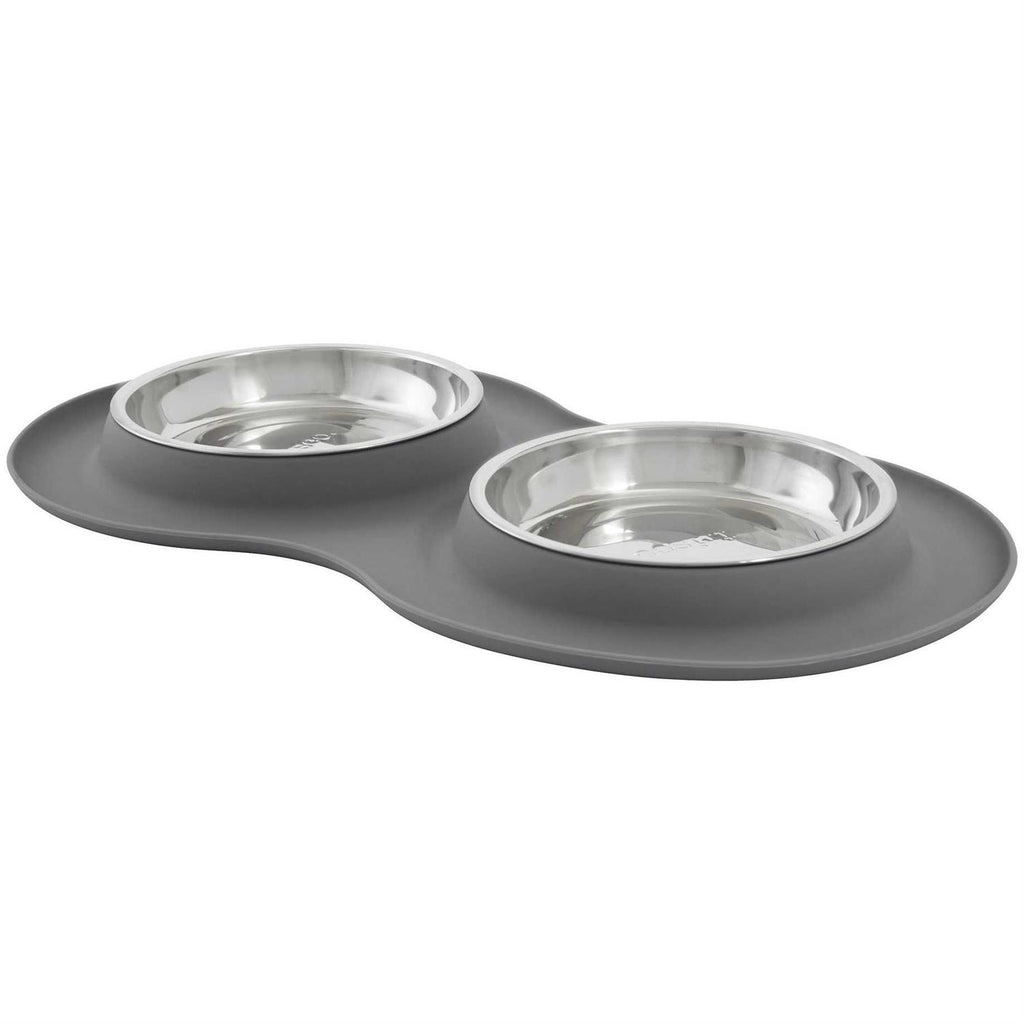 Double Stainless Steel Pet Bowl with Silicone Mat W4766