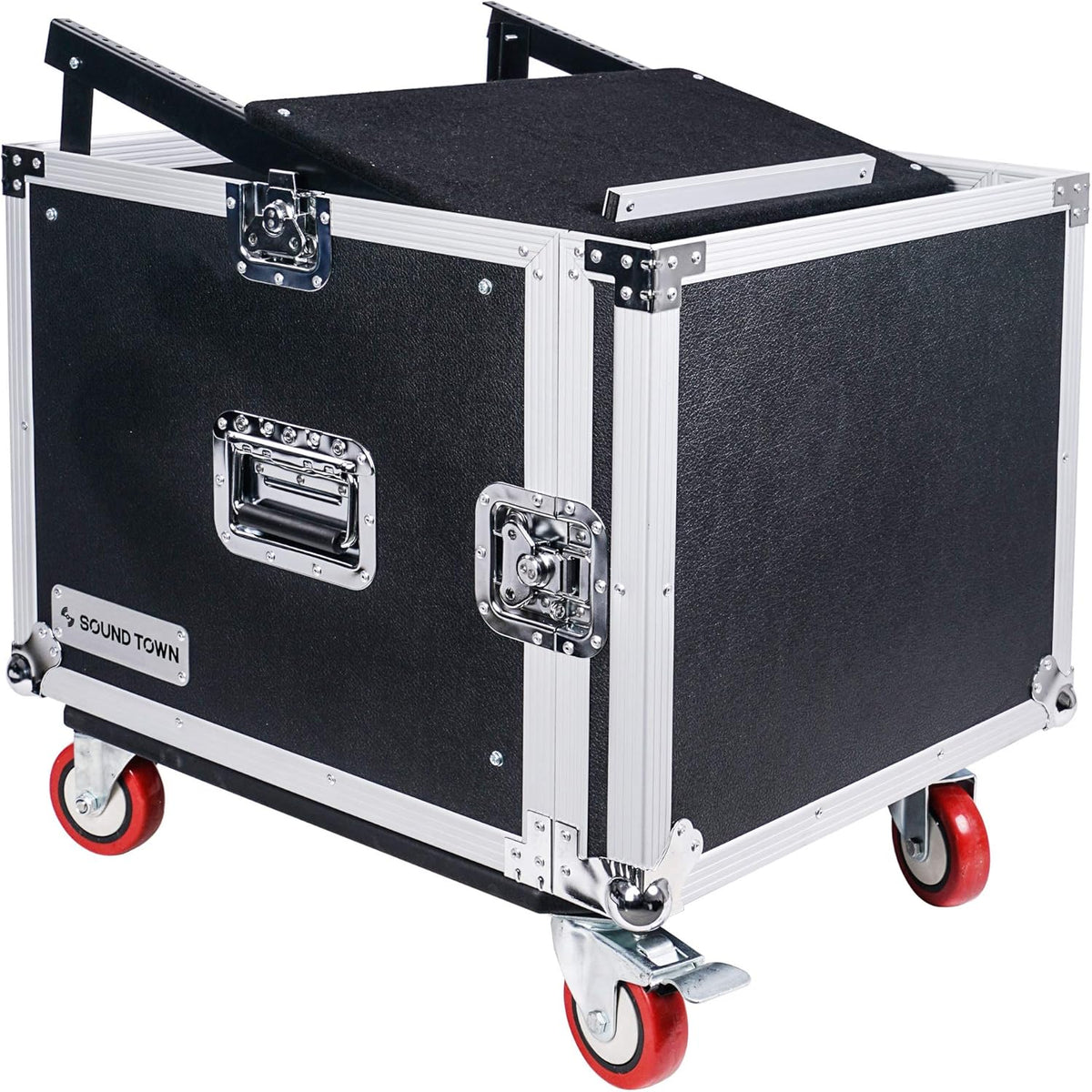 8U PA DJ Pro Audio Rack Road Case with 13U Slant Mixer Top and Casters N839