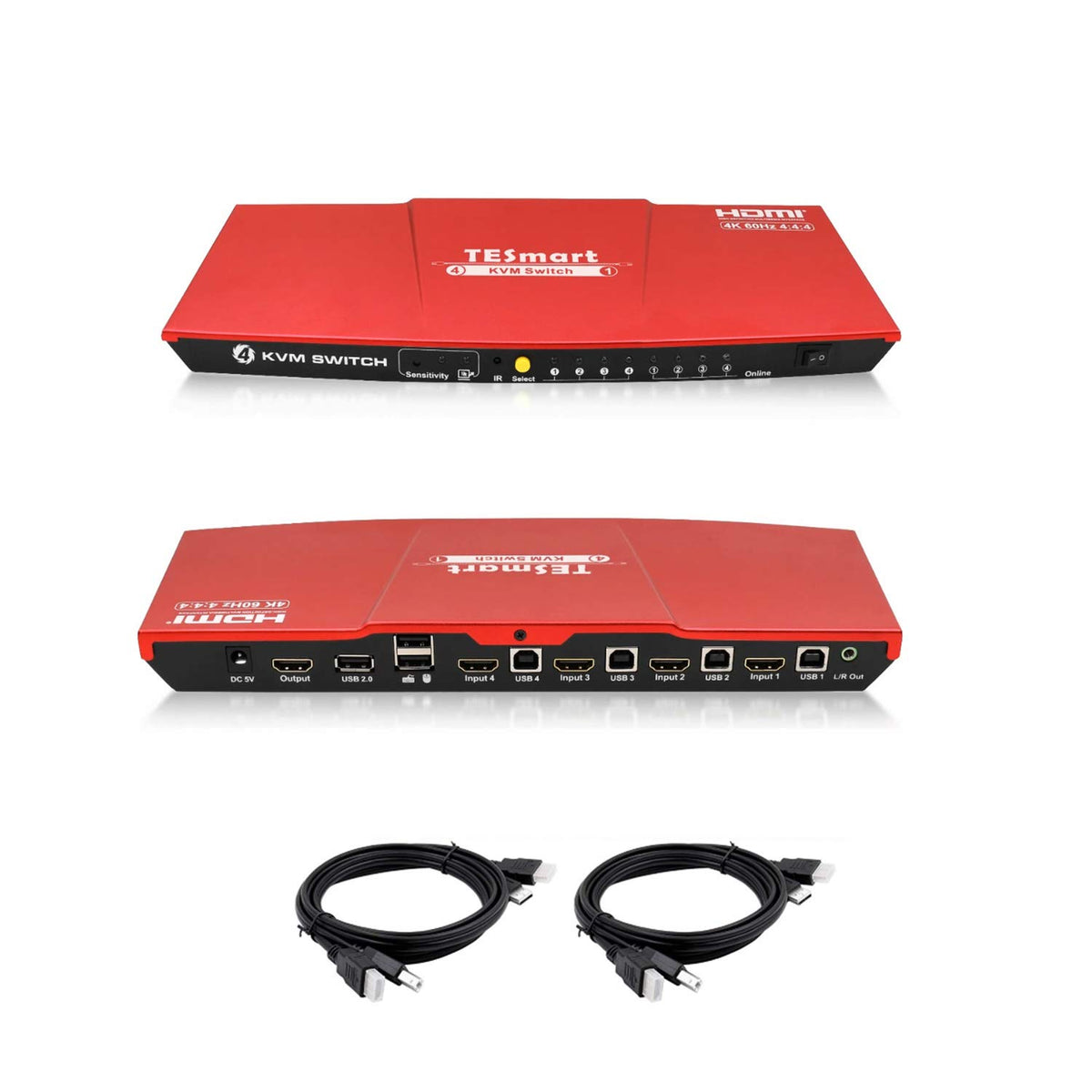 4 Port HDMI KVM Switch with Audio Output, 4K 60Hz, Includes 2 Cables M280836