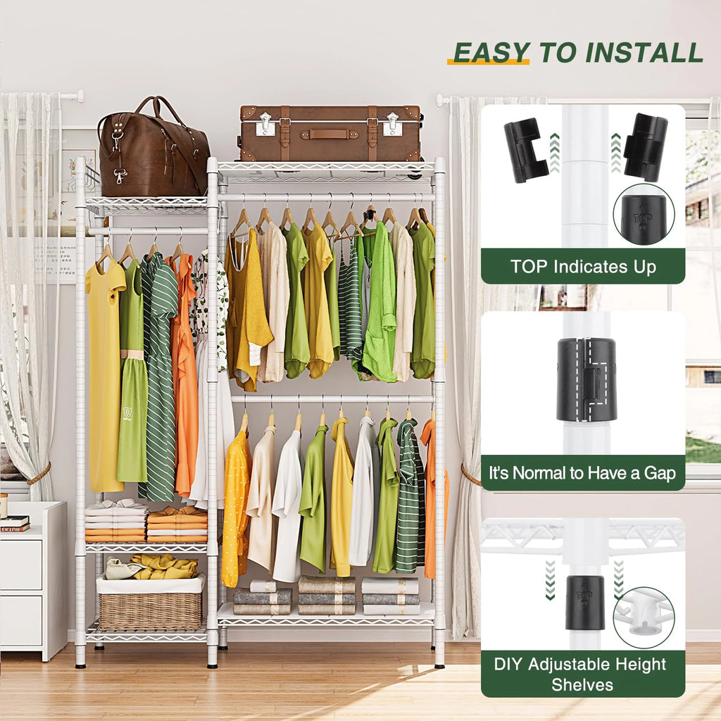 Heavy Duty Portable Clothing Rack with Shelves White S375