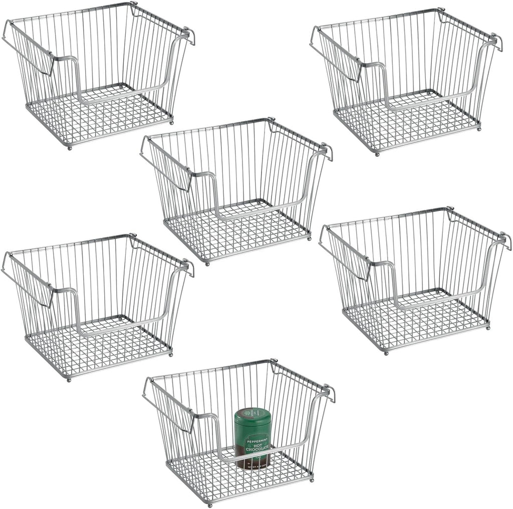 White 6 Pack Stackable Metal Wire Storage Basket with Handles J40177
