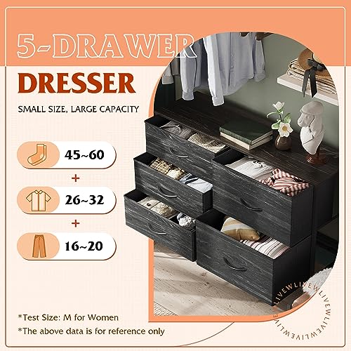 Charcoal Black 5 Drawer Fabric Dresser J92170