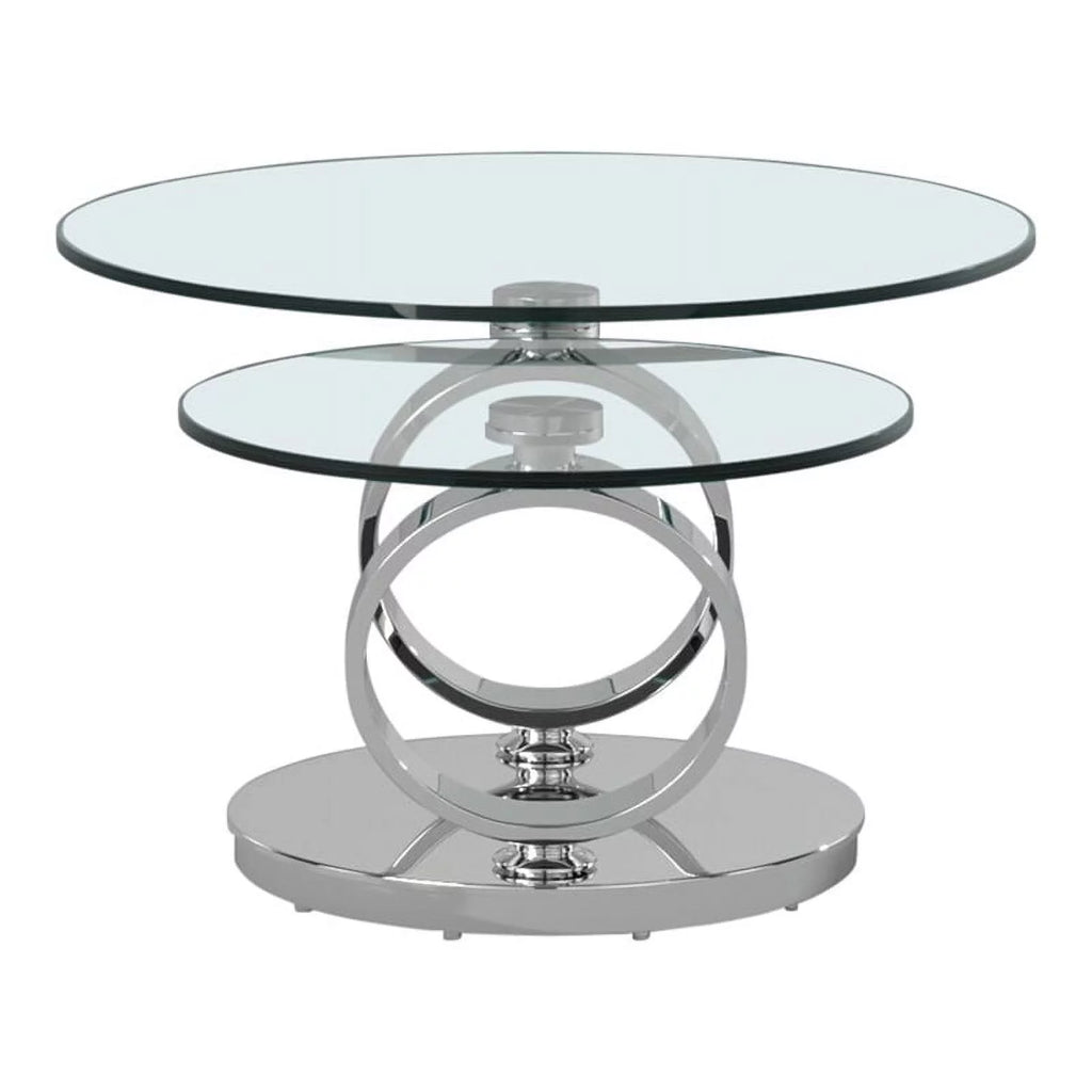 Glass Top Coffee Table with Round Base in Chrome H757