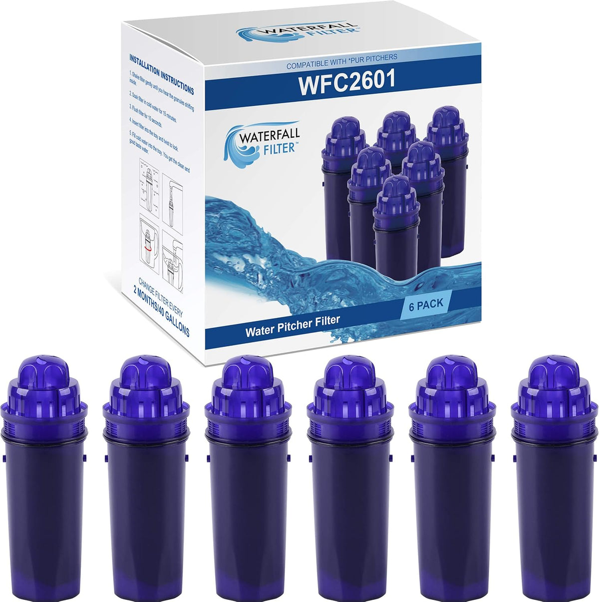 Water Filter Replacement Pitcher Filters (Pack of 6) H6666