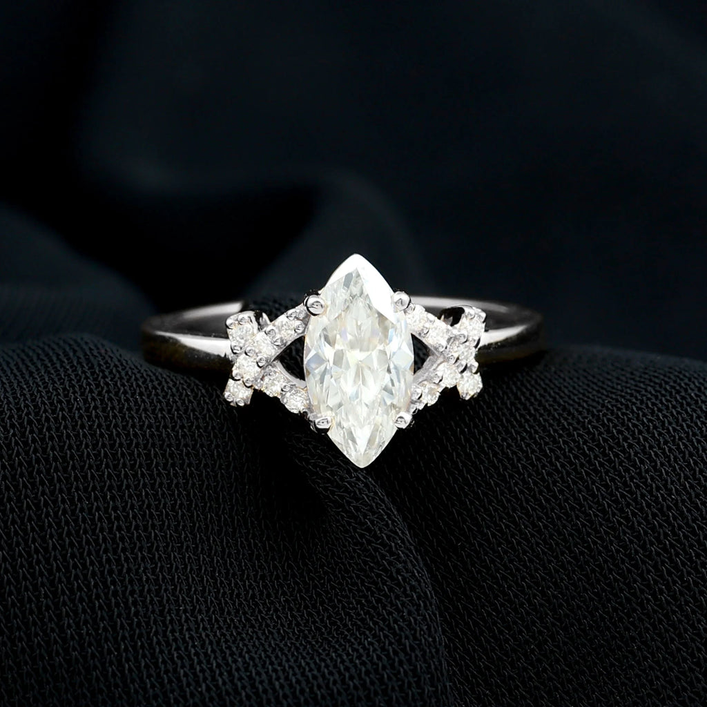925 Sterling Silver Marquise Cut Moissanite Engagement Ring J7135