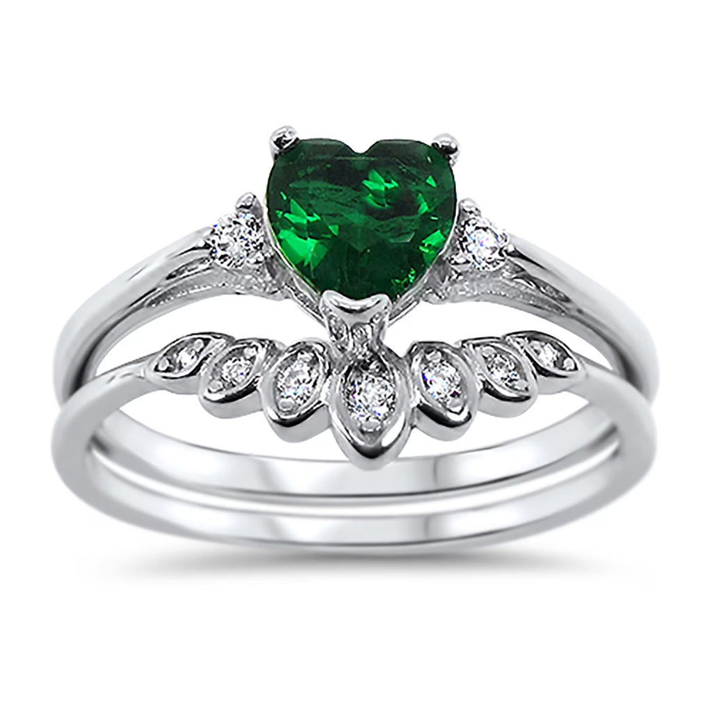 Sterling Silver Emerald Heart Shape CZ Ring Size 5 B2903