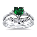 Sterling Silver Emerald Heart Shape CZ Ring Size 5 B2903