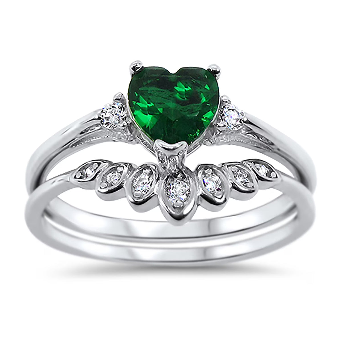 Sterling Silver Emerald Heart Shape CZ Ring Size 5 B2903