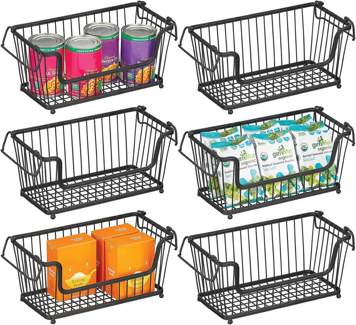 White 6 Pack Stackable Metal Wire Storage Basket with Handles J40177