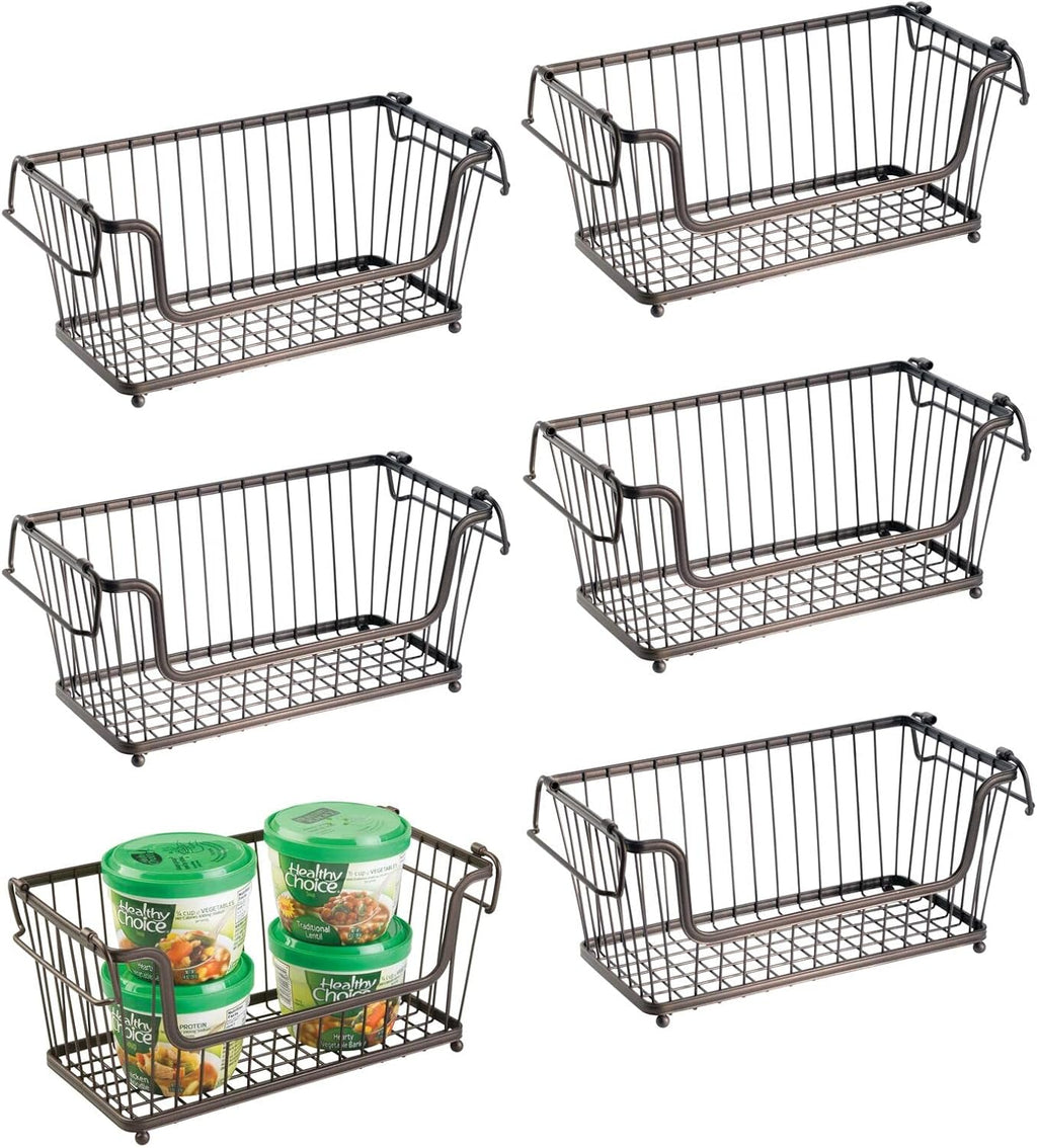 White 6 Pack Stackable Metal Wire Storage Basket with Handles J40177