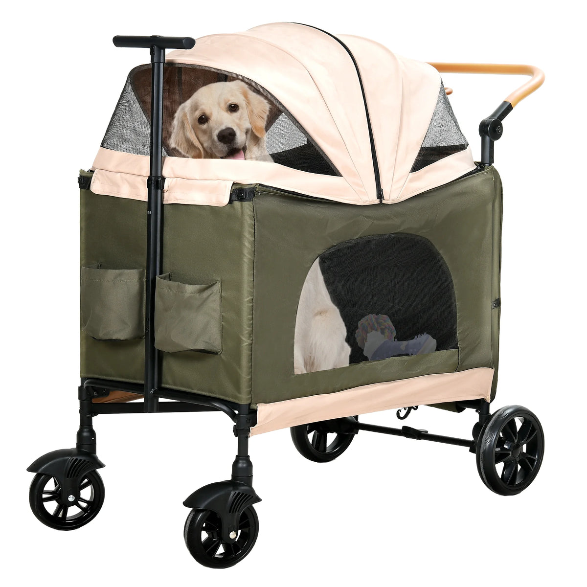 Foldable 4 Wheels Dog Stroller with Storage Basket X4327