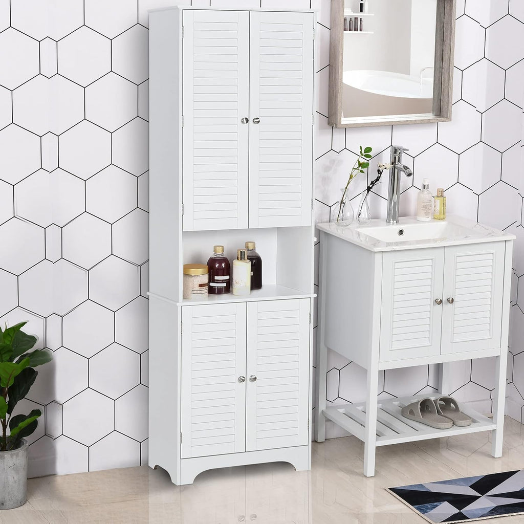 White Tall Bathroom Storage Cabinet with Adjustable Shelves L604