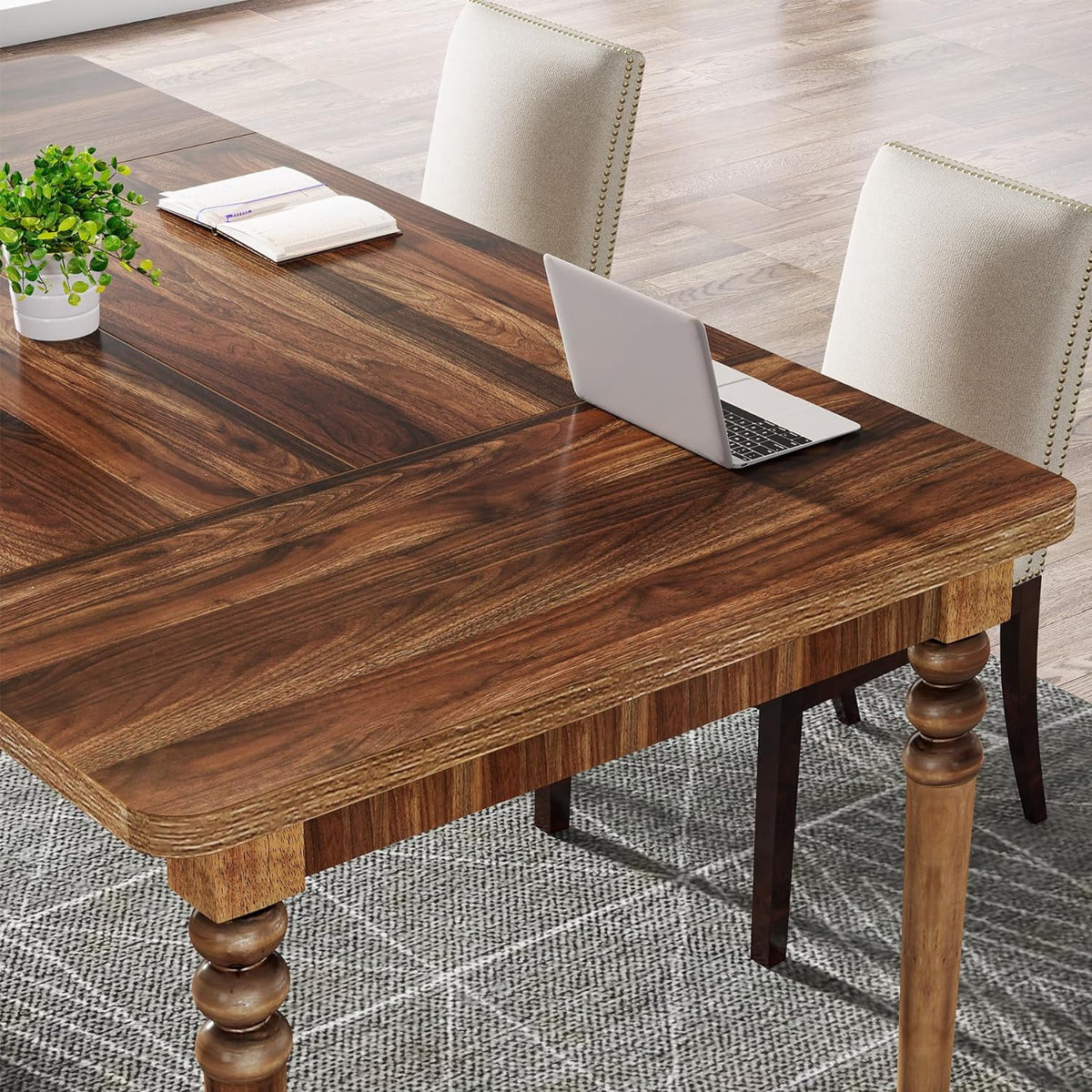 63-Inch Solid Wood Legs Executive Desk, Walnut K204