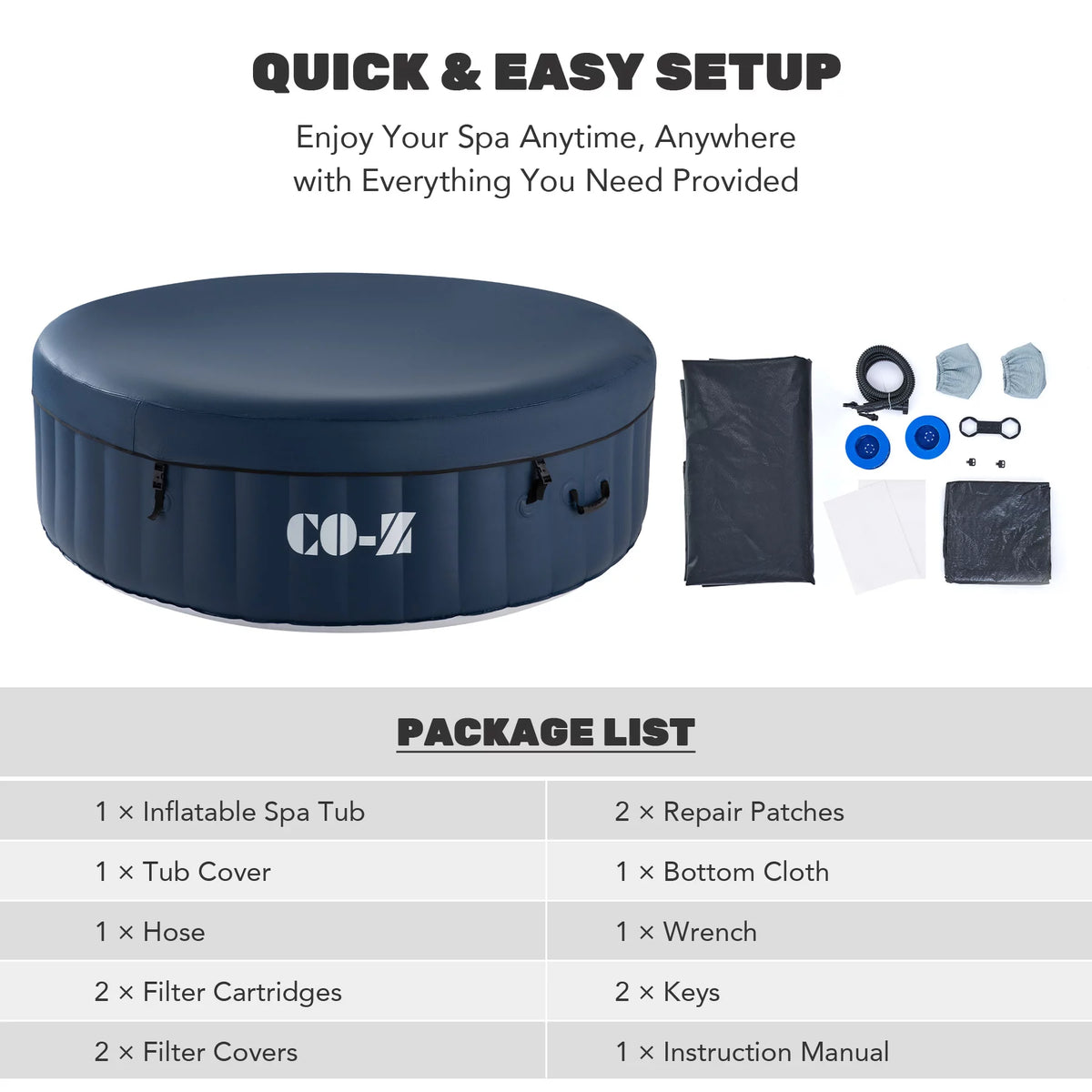 PVC Portable Inflatable Hot Tub with 120 Jets Blue A83770
