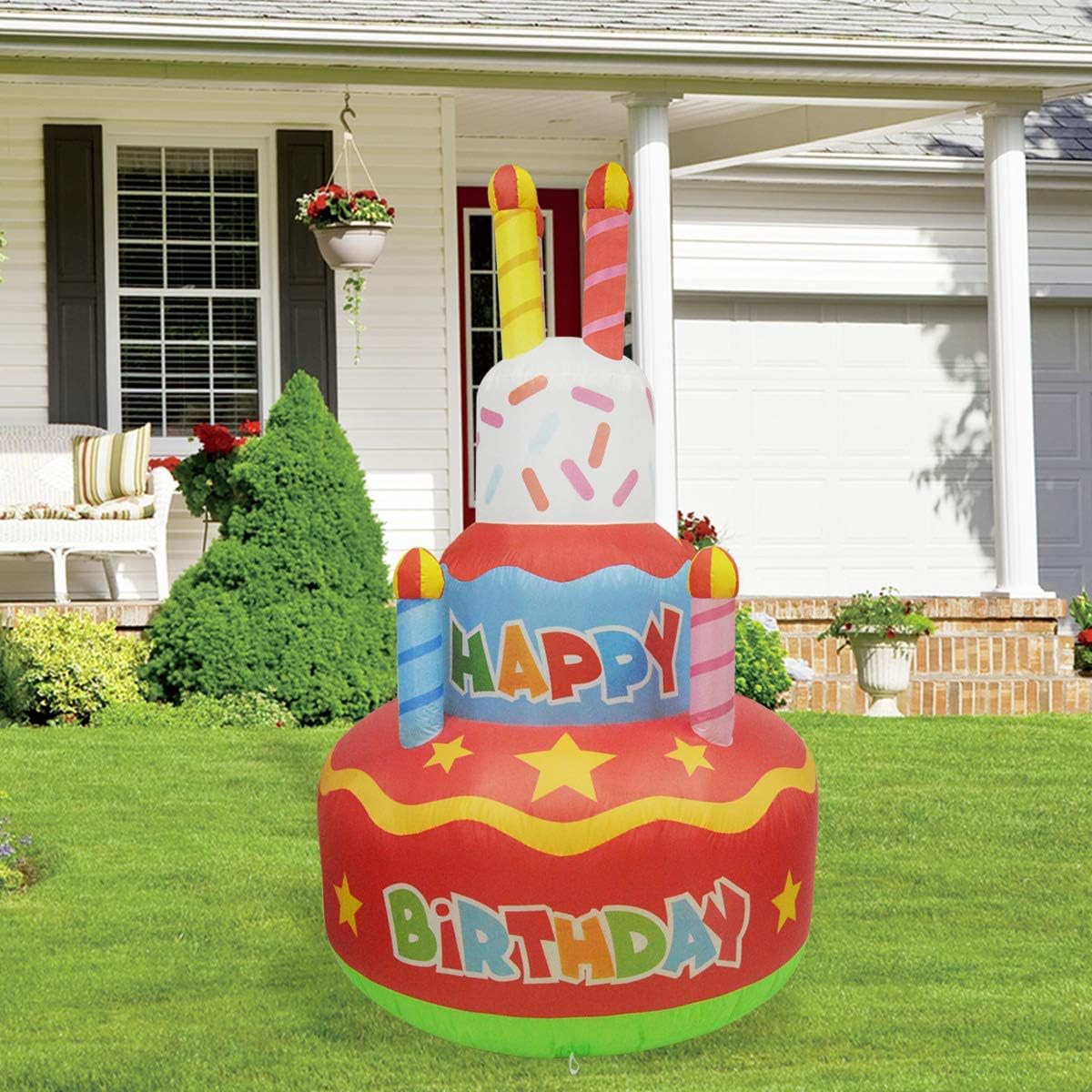 6.8 FT Height Birthday Inflatables Outdoor Happy Birthday Cake with Candles Q116