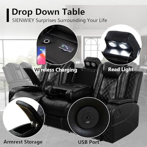 Black Leather Recliner Sofa Set with LED Light V801259