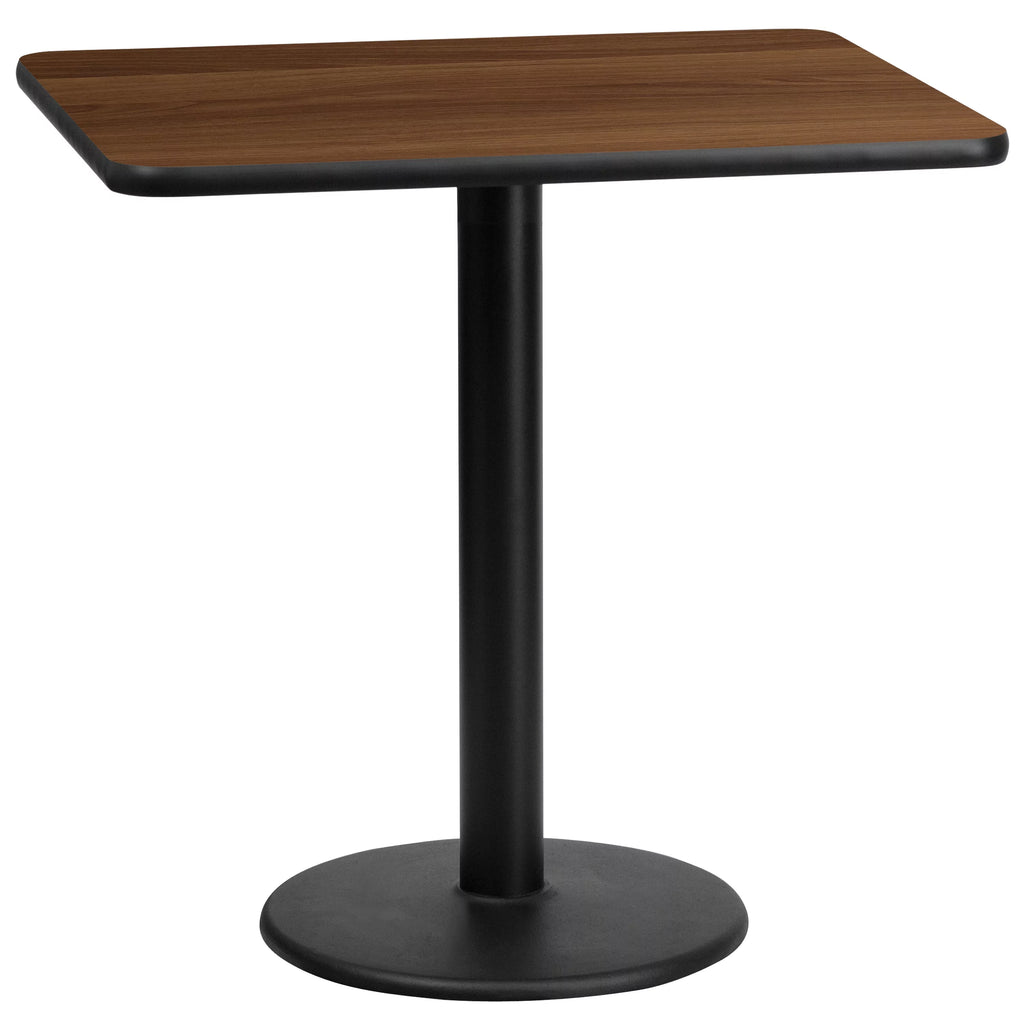 24'' x 30'' Rectangular Walnut Laminate Table Top with 18'' Round Table Height Base T298