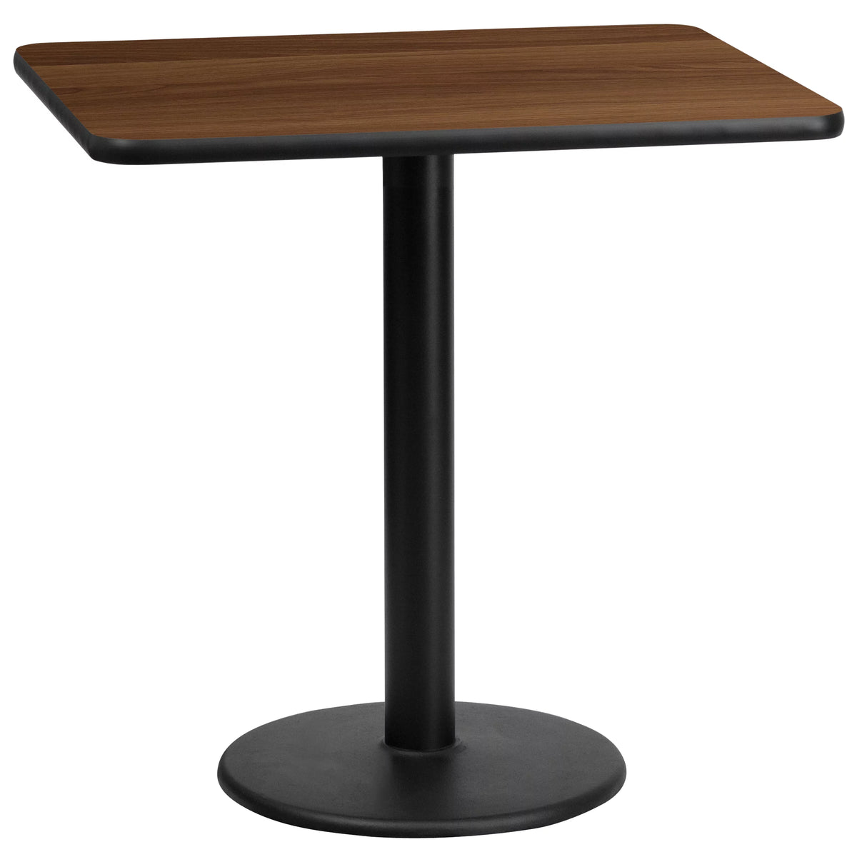 24'' x 30'' Rectangular Walnut Laminate Table Top with 18'' Round Table Height Base T298