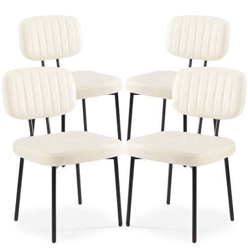 Upholstered Dining Chairs Set of 4 Faux Leather Metal Legs Black L5484