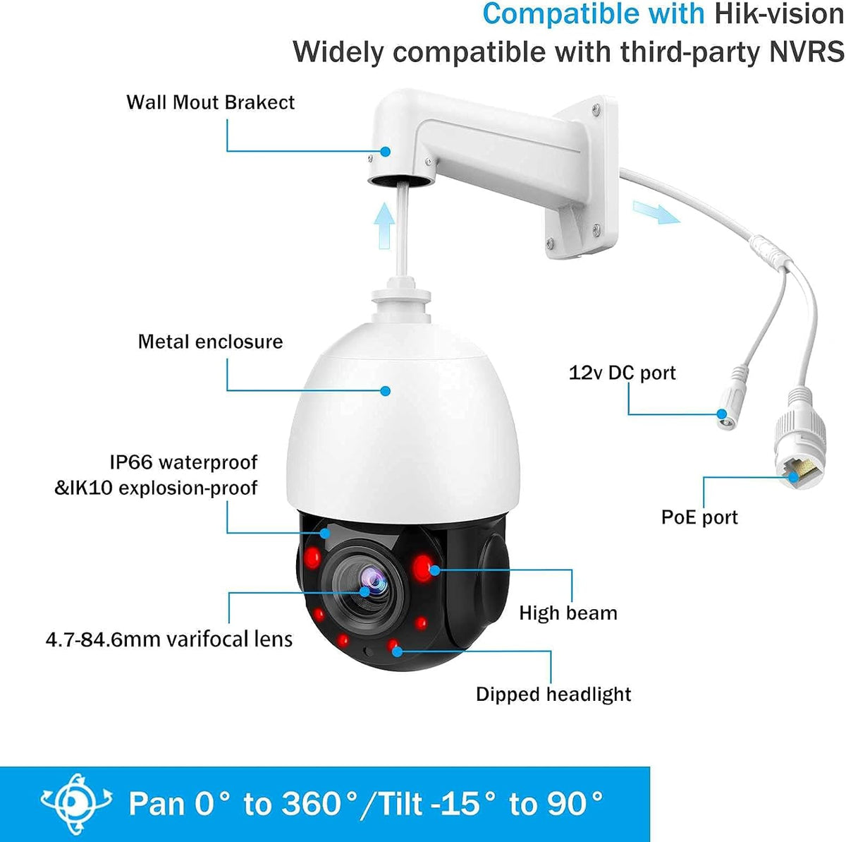 5MP Outdoor PTZ POE Security IP Camera Speed Dome with 18x Optical Zoom Pan Tilt 165ft IR Night Vision Motion Detection IP66 Waterproof G480