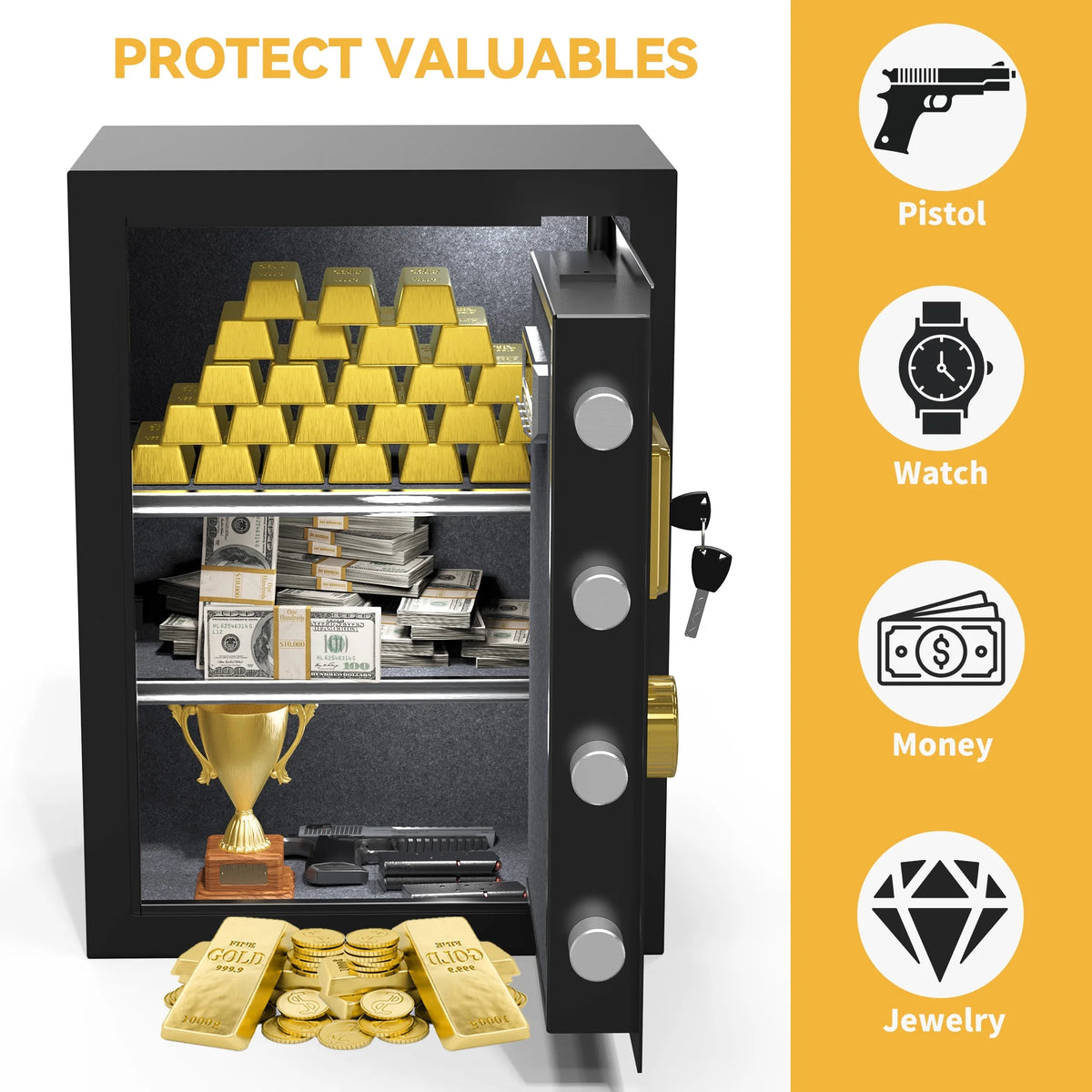 Large Black Fingerprint Safe Box with Digital Keypad and Adjustable Shelves N20347