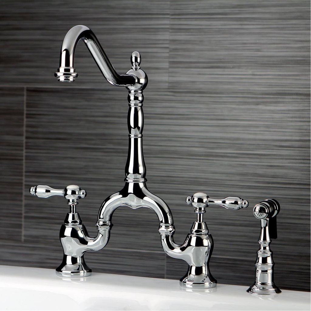 Oil Rubbed Bronze Bridge Kitchen Faucet with Brass Sprayer Y1034