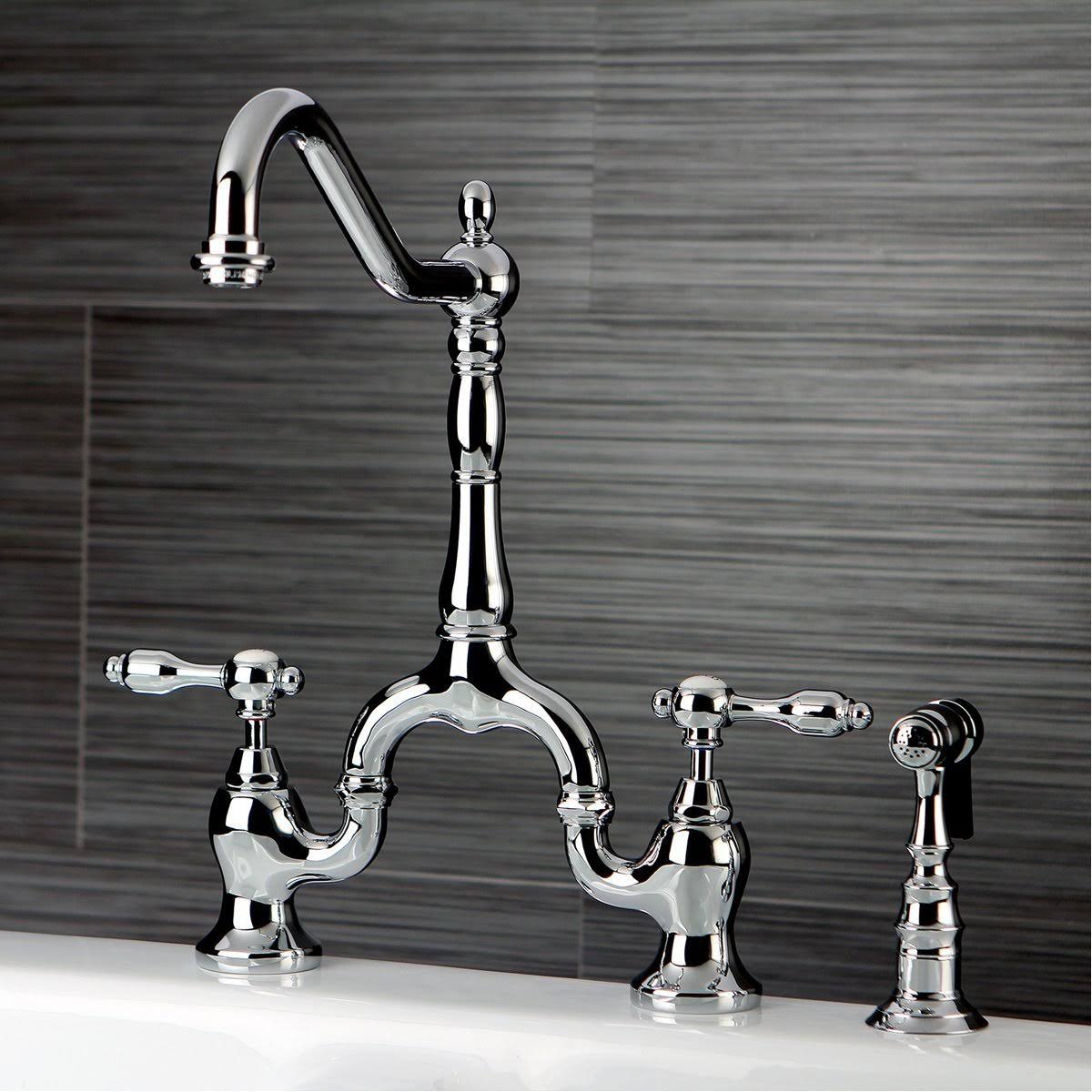 Oil Rubbed Bronze Bridge Kitchen Faucet with Brass Sprayer Y1034