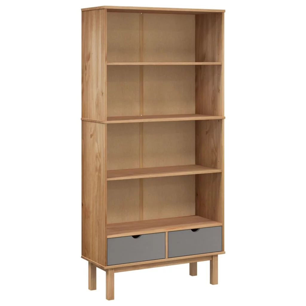 Brown and Gray Solid Wood Pine Bookcase with 2 Drawers R531345