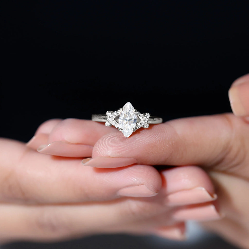 925 Sterling Silver Marquise Cut Moissanite Engagement Ring J7135